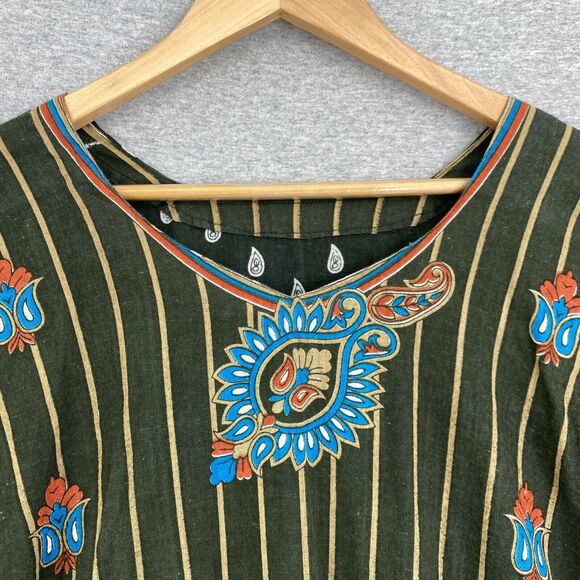 Colorfull Tunic Top Womens Large Green Multicolored 3/4 Sleeve Split Sides - Picture 5 of 10